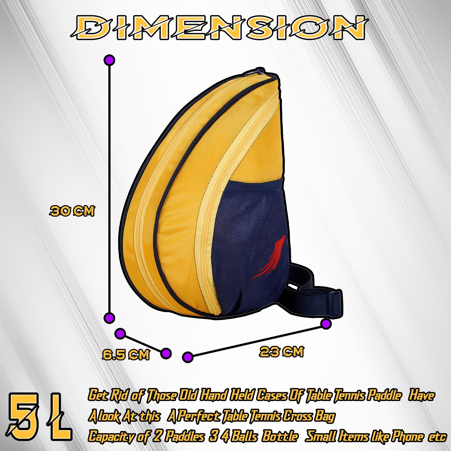Twirl 5L Yellow| Unisex Table Tennis Equipment Bag | Tennis Case | Racket Case | TT Bag Cover |Ping Pong Paddle Case|Case Bag Double-Sided |Professional |Bat Protector Pouch |Travel