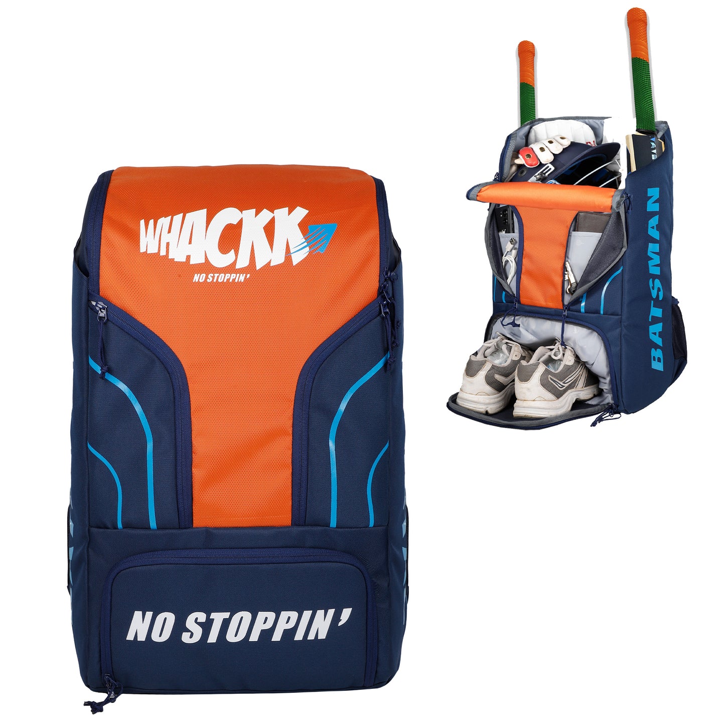 Batsman Cricket Kit Bag 52L Navy Orange