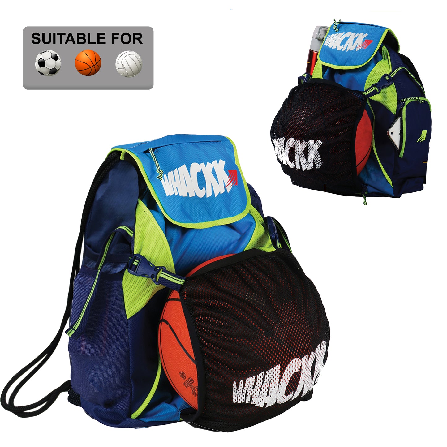 Storm Soccer Blue Football Equipment Bag | Sports Men Boys Drawstring Backpack | Mobile Bottle Holder Pocket | Gym Bag
