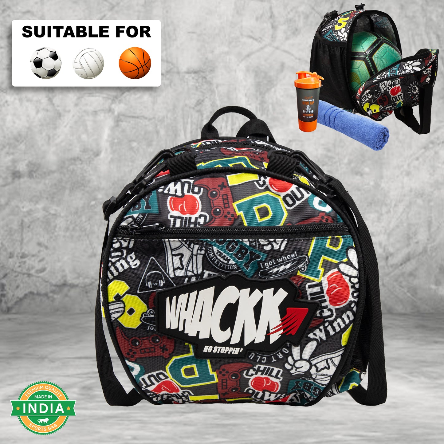 Attack Rugby Soccer 12L Football Equipment Bags| Basketball Volleyball Bags |Adjustable Strap Backpack |Easy Access Pocket Mesh Bottle Holders | Ball Bag |Kitbag |Bag
