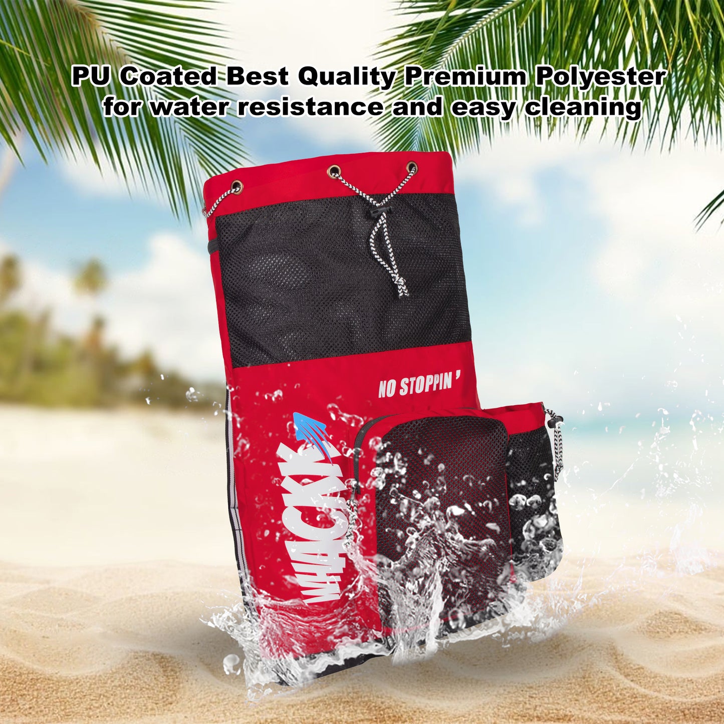 Aqua Red Black Unisex Swimming Equipment Bag|Water Sports|Dry Bags|Wet Pocket|Accessories|Beach Bag|Storage Swim Gym Gears|Drawstring Backpack|Netball Backpack|Pocket for Cap and Goggles