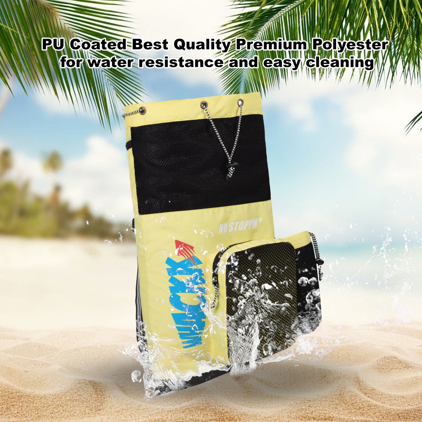 Aqua Yellow Black Unisex Swimming Bag |Water Sports |Dry Bags |Wet Pocket |Accessories |Beach Bag |Storage Swim Gym Gears |Drawstring Backpack |Netball Backpack | Pocket for Cap and Goggles