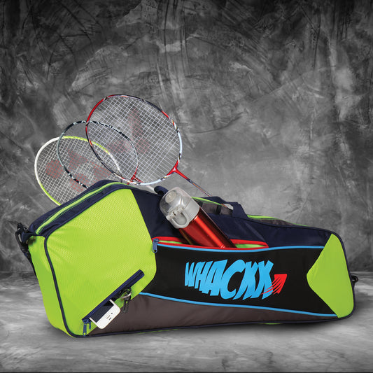 Break Point Navy blue F. Green Unisex Lightwieght Stylish Tennis Badminton Squash Shuttle Equipment Kit Bag Cover | Water Bottle & Mobile Pocket |Rackets Tennis-4 Squash-4 Badminton-8