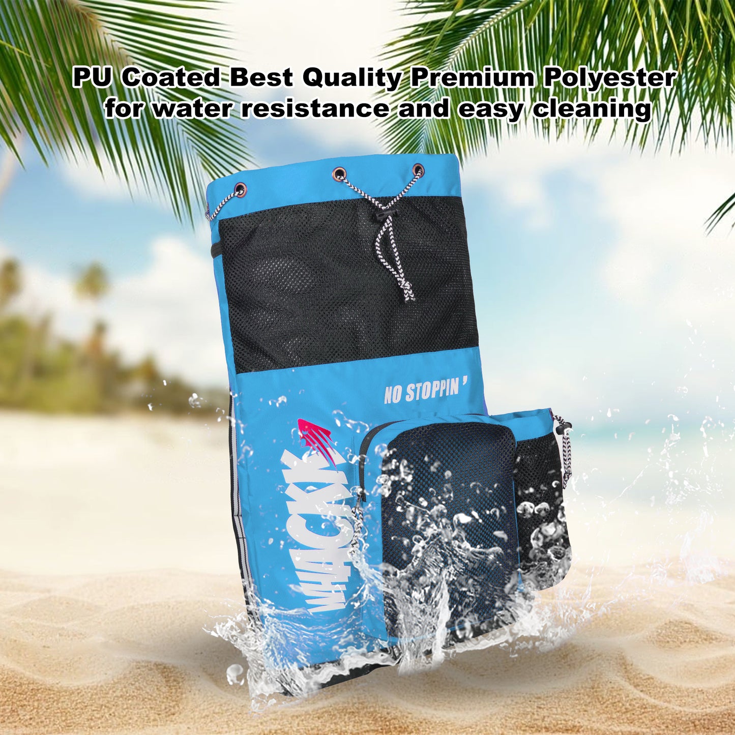 Aqua Blue Unisex Swimming Bag |Water Sports |Dry Bags |Wet Pocket |Accessories |Beach Bag |Storage Swim Gym Gears |Drawstring Backpack |Netball Backpack | Pocket for Cap and Goggles