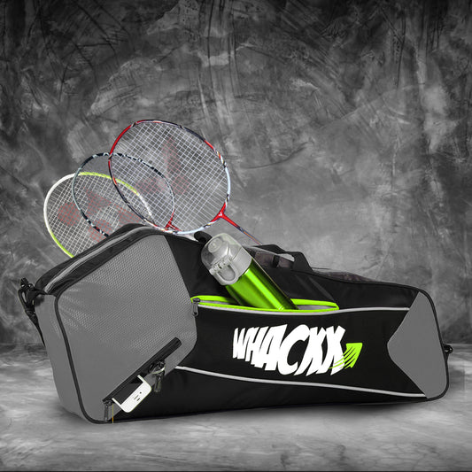Break Point Black Grey Unisex Lightweight Stylish Tennis Badminton Squash Shuttle Equipment Kit Bag Cover | Water Bottle & Mobile Pocket |Rackets Tennis-4 Squash-4 Badminton-8