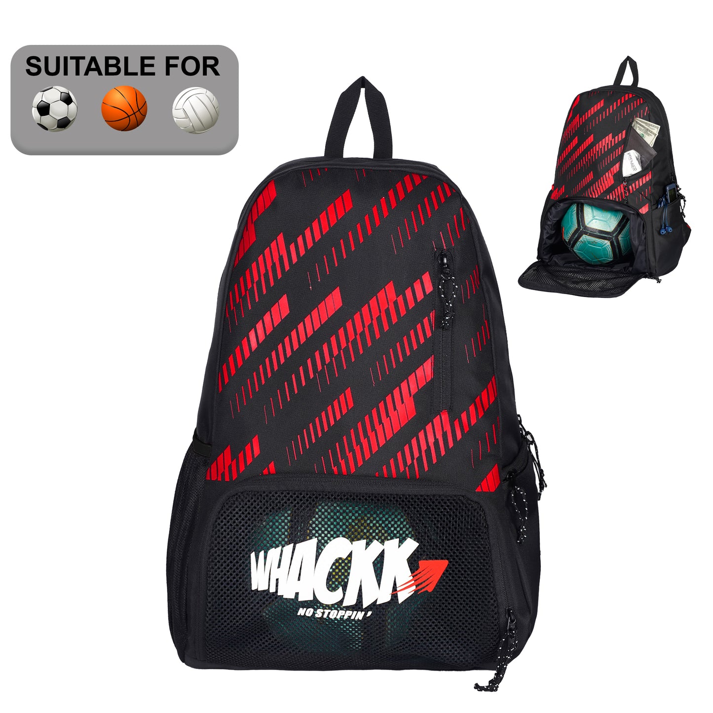 Thunderbolt Soccer Basketball Volleyball Kit Bag 28L Red