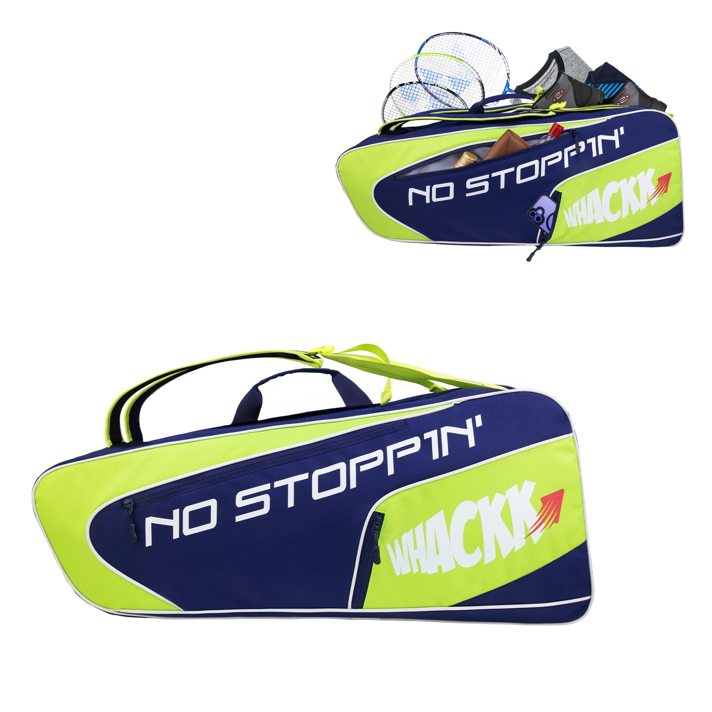 Connor Navy Blue Green Printed 52L Tennis Badminton Squash Equipment Cover Kit Bag 3 Big Compartments 4T 8B Racket | Backpack & Duffel