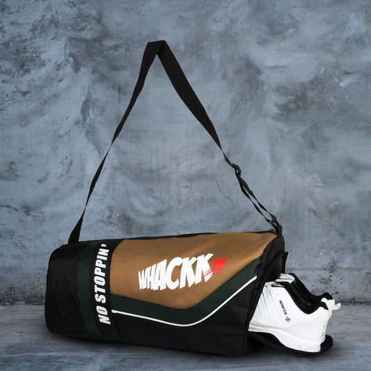 Armstrong Black Khaki 33L Gym Fitness Workout Training Sports Travel Duffle Bag Separate Shoe Pocket Dry Wet Pocket Multipurpose Carry Bag Adjustable Strap Lightweight Sports Kit Men Women