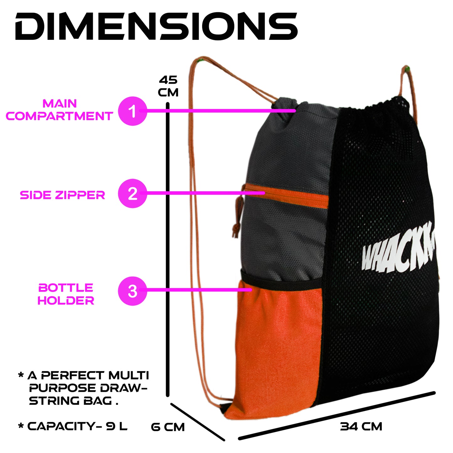 Joss Gym Swimming Bag 9L Black Orange