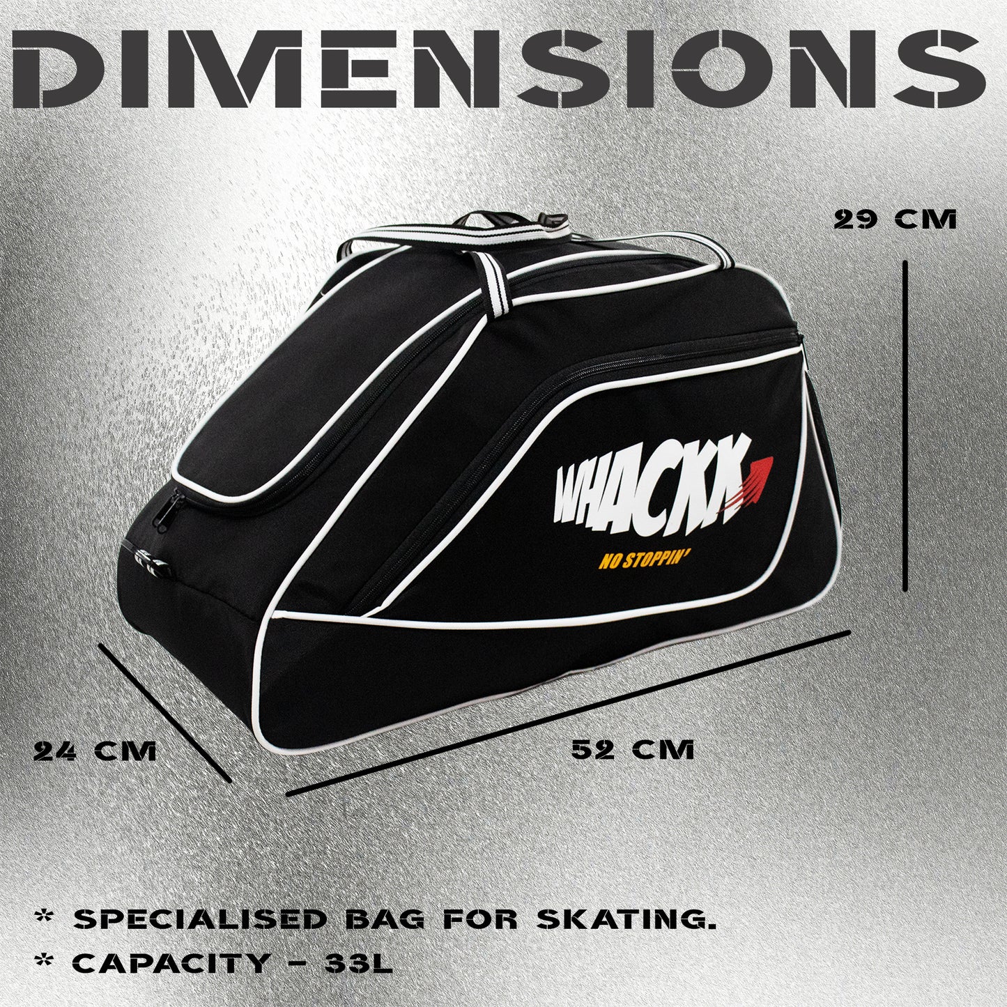Flip Senior Black 33L|Skating/Gym/Sports/Travel/Bag|Inline Roller Equipment Bag|Quad Ice Skates Kit|Kitbag|Easy Access Pocket|2 Bottle Holders|Compartment Fits in Helmet & Skates 11"