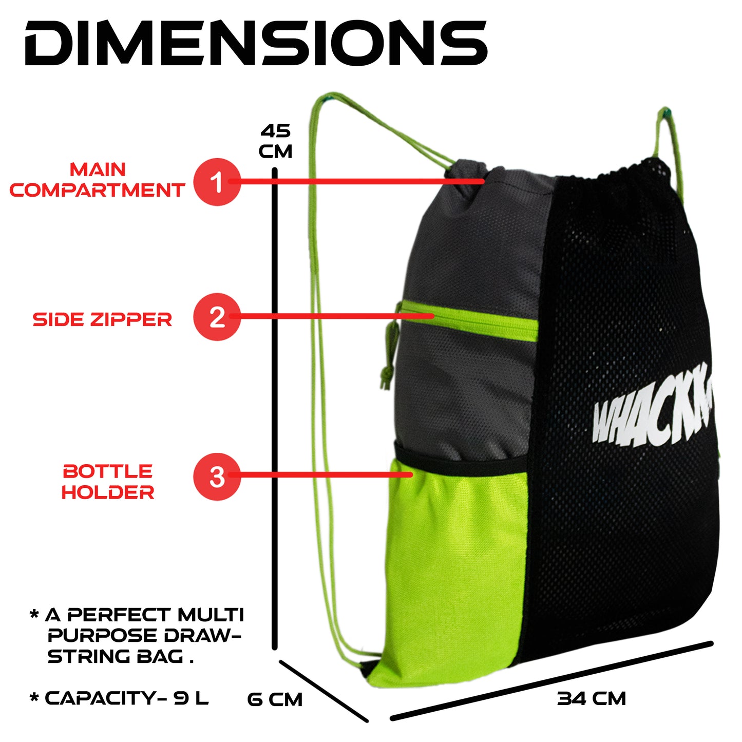 Joss Gym Swimming Bag 9L Black Green