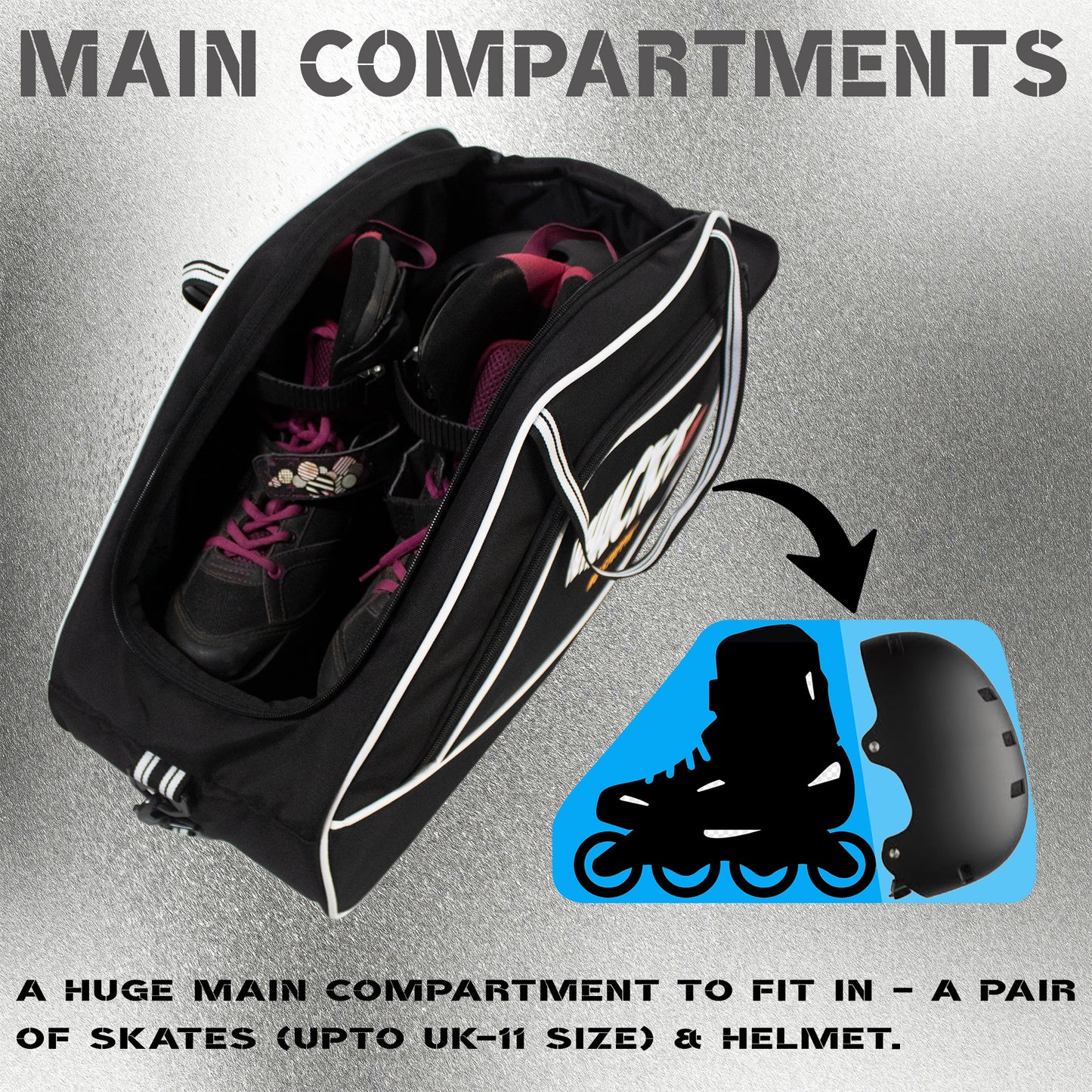 Flip Senior Black 33L|Skating/Gym/Sports/Travel/Bag|Inline Roller Equipment Bag|Quad Ice Skates Kit|Kitbag|Easy Access Pocket|2 Bottle Holders|Compartment Fits in Helmet & Skates 11"