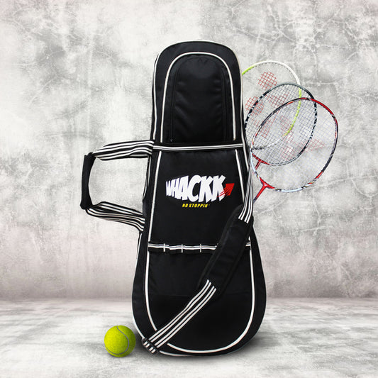 Smash 37L Black | Unisex Lightwieght Tennis Badminton Squash Equipment Cover Kit Bag Shoe Pocket | Air Ventilated Pocket for Wet Clothes | 4T 6B Racket | Backpack & Duffel