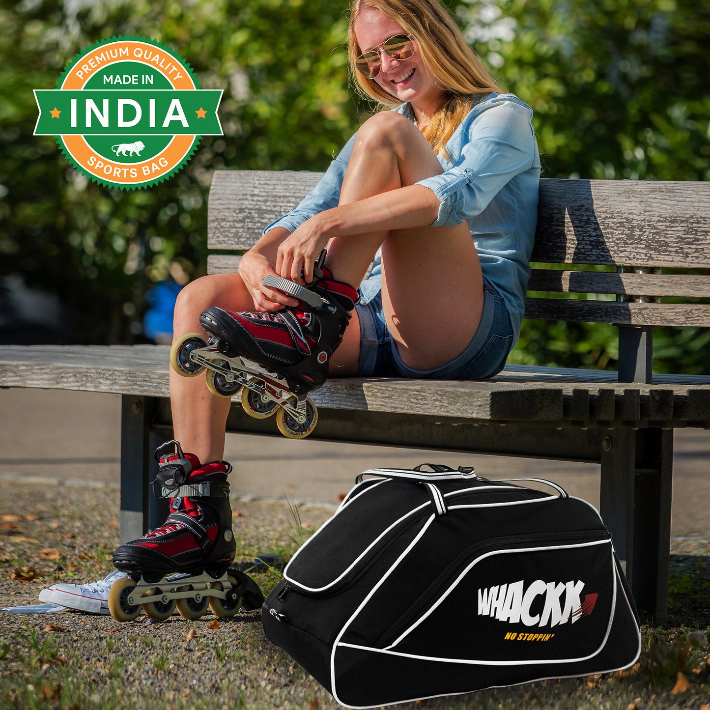Flip Senior Black 33L|Skating/Gym/Sports/Travel/Bag|Inline Roller Equipment Bag|Quad Ice Skates Kit|Kitbag|Easy Access Pocket|2 Bottle Holders|Compartment Fits in Helmet & Skates 11"