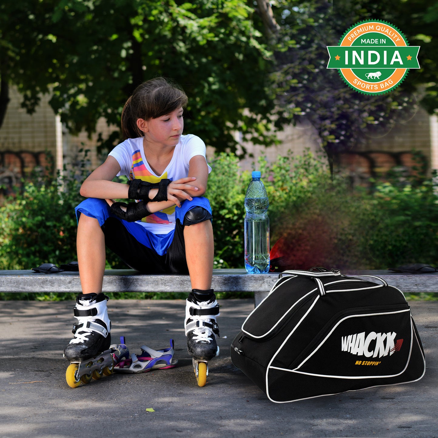 Flip Black Junior 33L|Skating/Gym/Sports/Travel Bag|Inline Roller Equipment Bag||Quad Ice Skates Kit|Kitbag|Easy Access Pocket|2 Bottle Holders|Compartment Fits in Helmet & Skates 6"