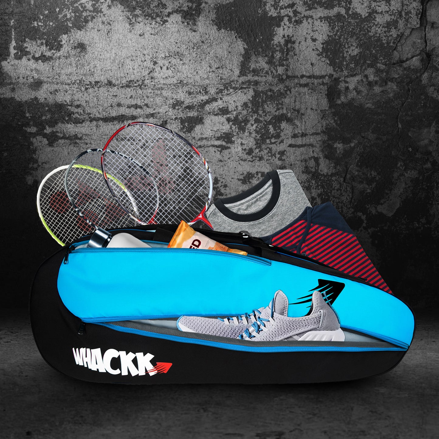 Birdie 45L Black Blue| Unisex Lightweight Tennis Badminton Squash Equipment Cover Kit Bag Shoe Pocket | Air Ventilated Pocket for Wet Clothes | 4T 6B Racket | Backpack & Duffel