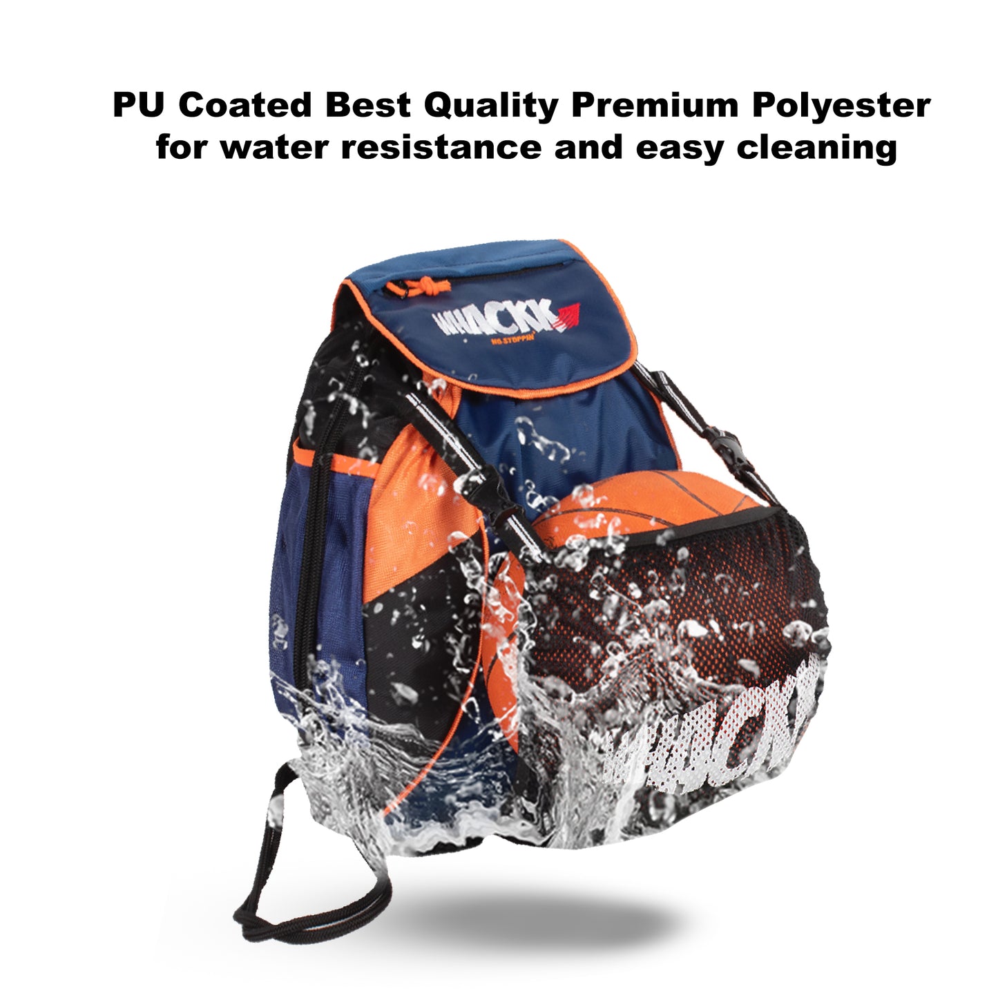 Storm Soccer Navy Orange Football Equipment Bag | Sports Men Boys Drawstring Backpack | Mobile Bottle Holder Pocket | Gym Bag