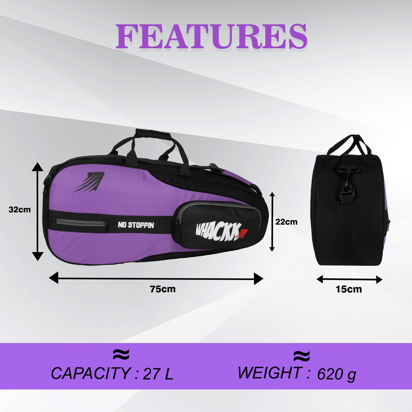 Drive Badminton Tennis Kit Bag 27L Lavender Black