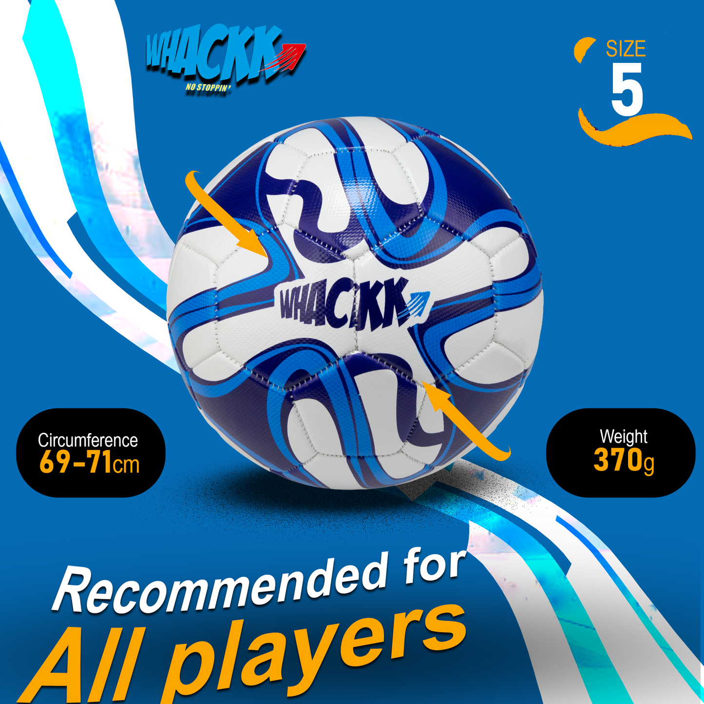 Whackk Pele Blue & White Football (Size 5) – 32-Panel Durable PVC Ball