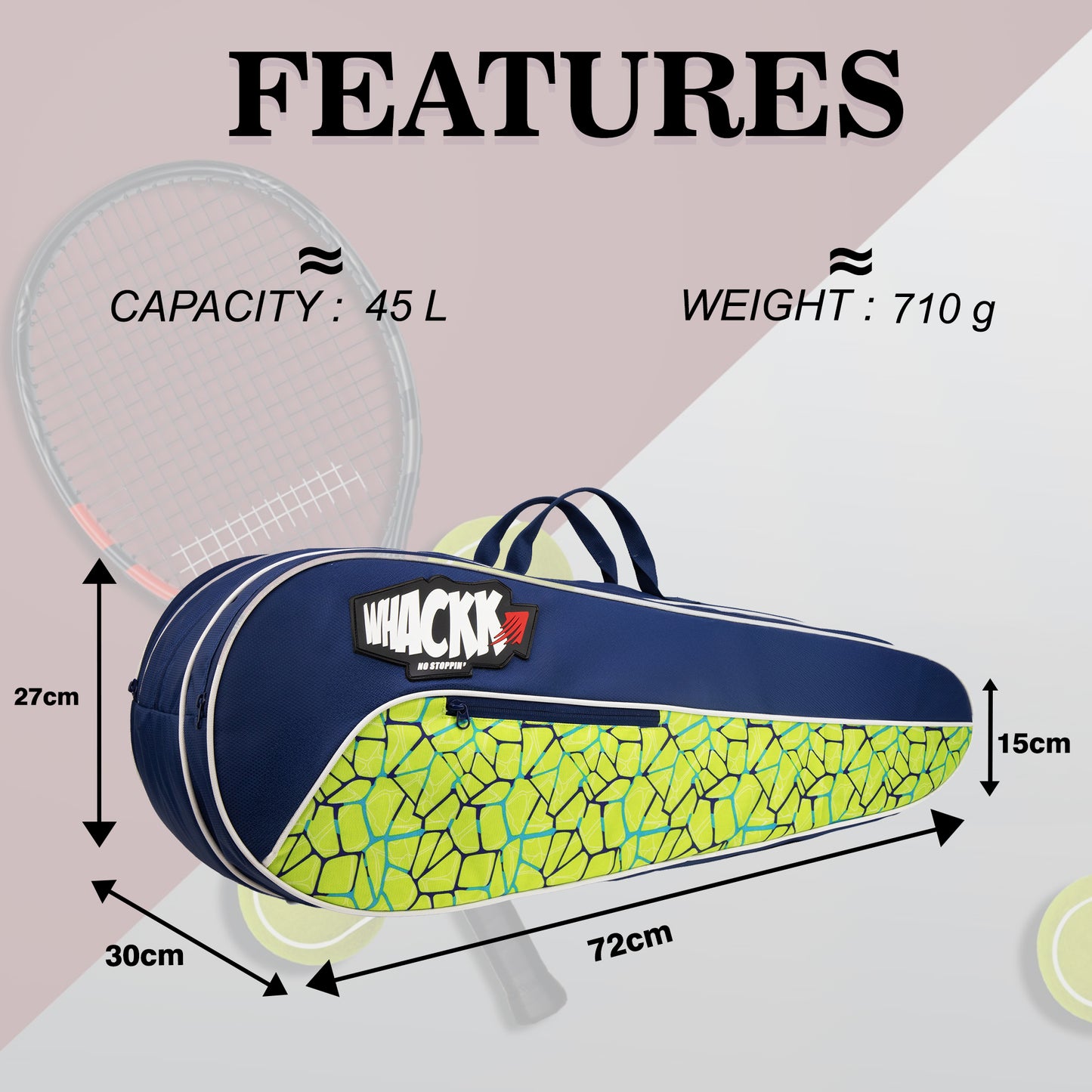 Team Navy Green Printed 45L Tennis Badminton Squash Equipment Cover Kit Bag 3 Big Compartments 4T 6B Racket | Backpack & Duffel