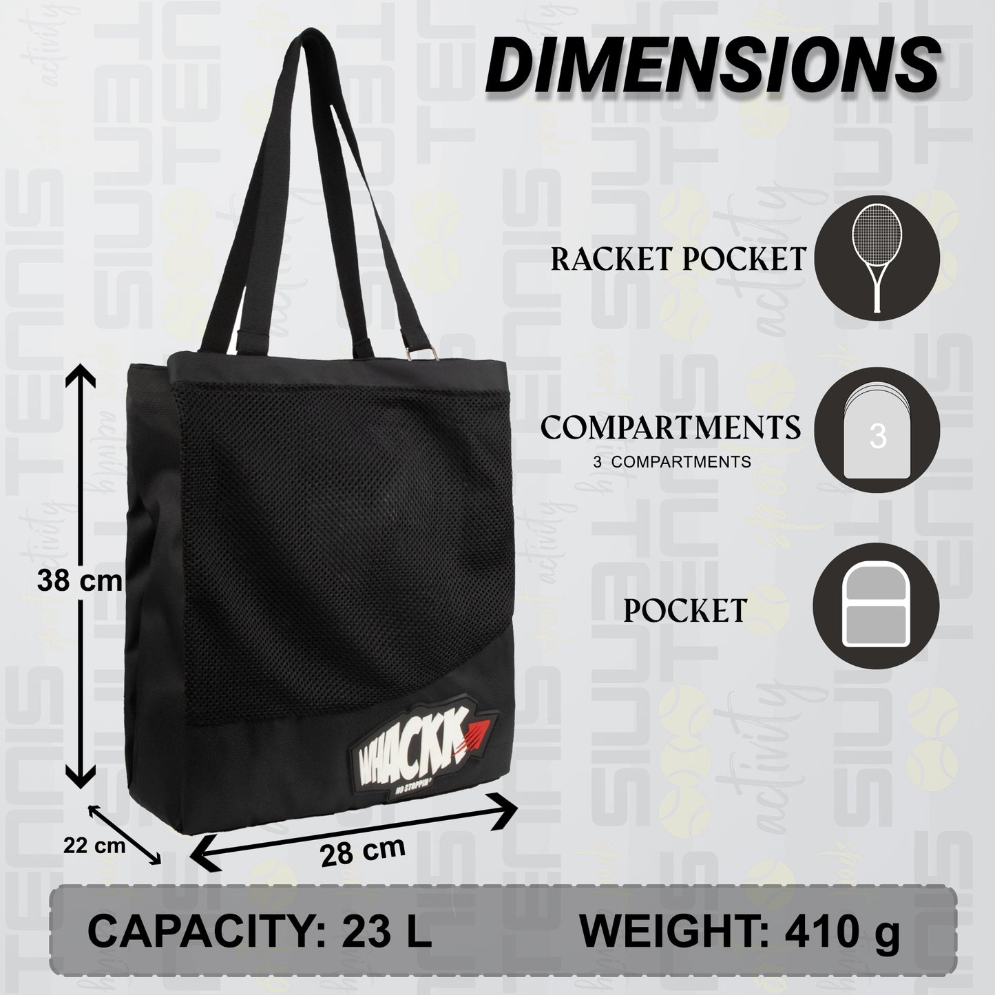 Borg Black 23L Tennis Badminton Squash Shoulder Bag/Sep Shoe Pocket/Bottle Holder/Organiser