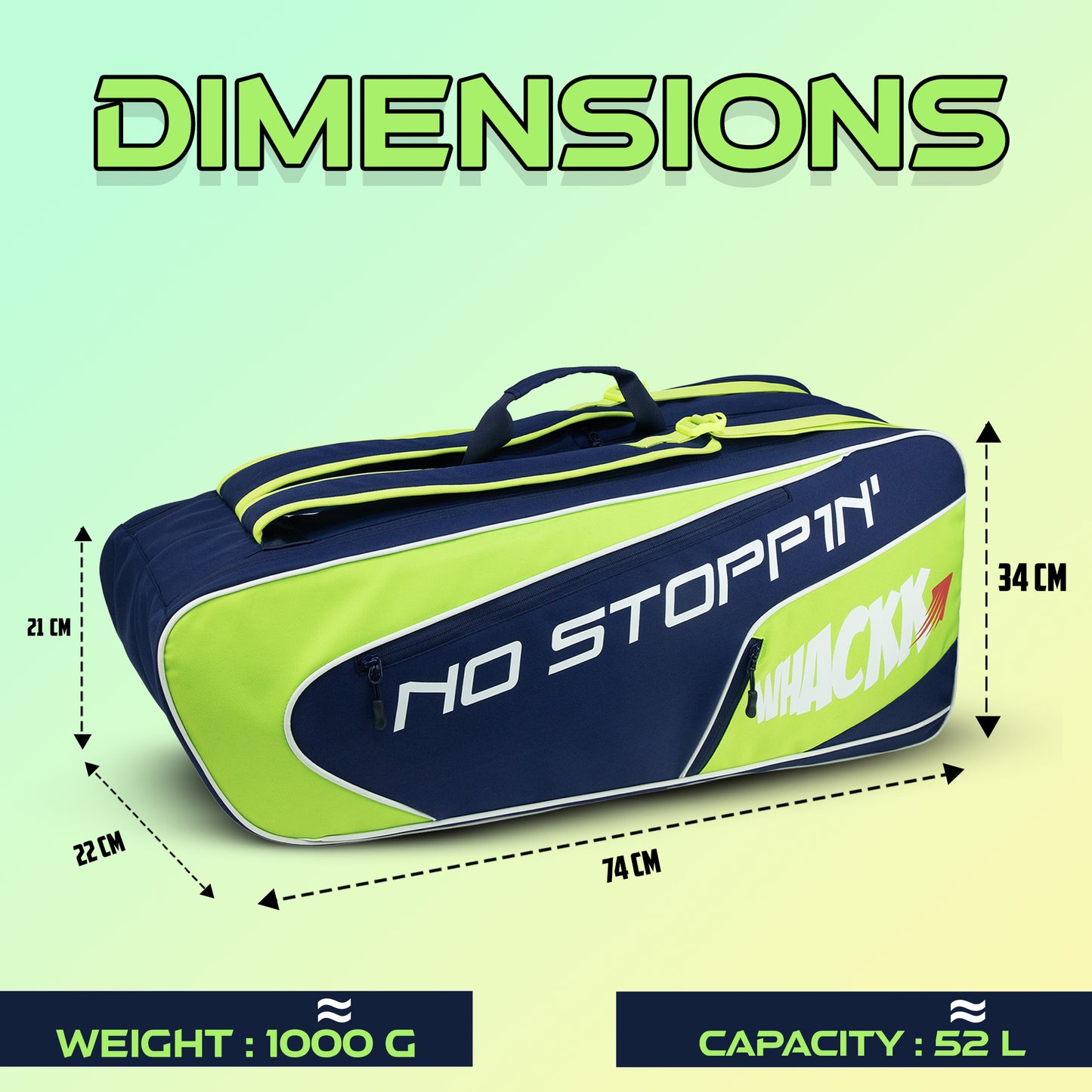 Connor Navy Blue Green Printed 52L Tennis Badminton Squash Equipment Cover Kit Bag 3 Big Compartments 4T 8B Racket | Backpack & Duffel