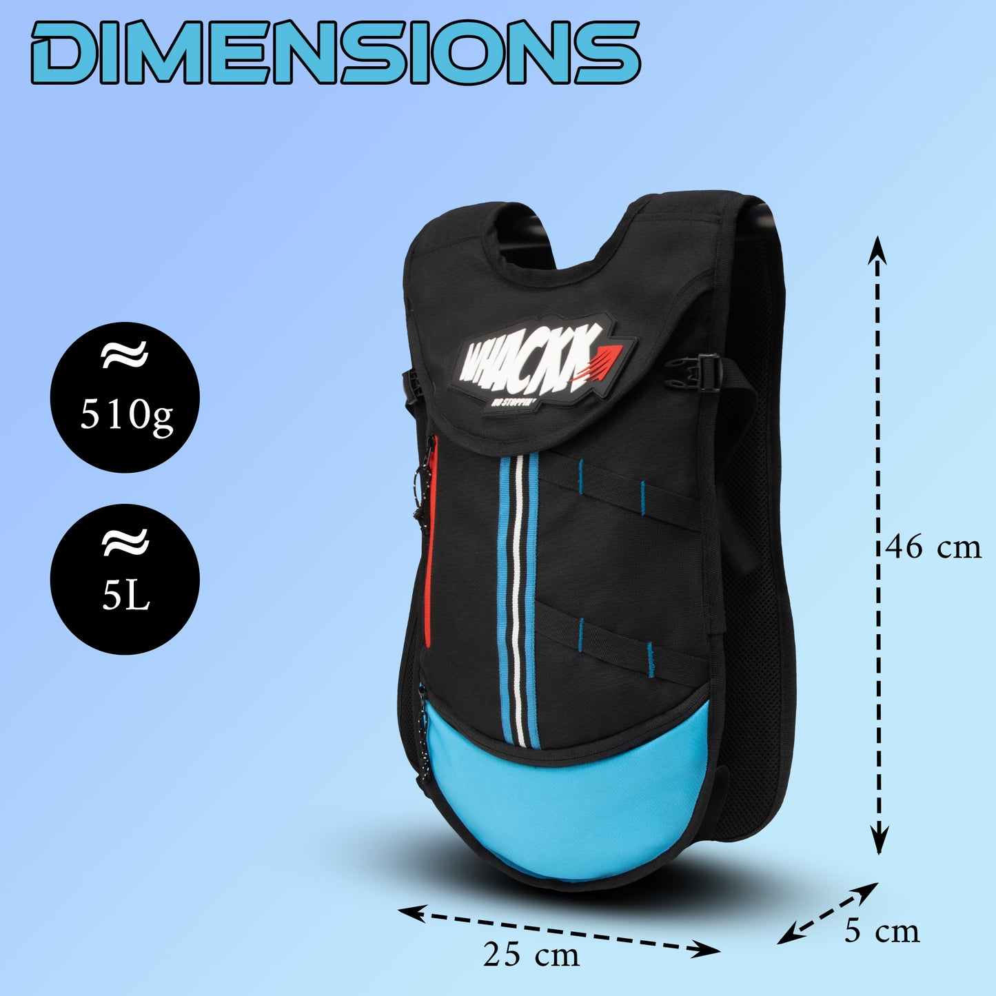 Aero Blue 5L Cycling Running Bag | Unisex Camping & Hiking | 2L Hydration Pouch Compartment Connecting Water ducts Pockets | Exercise & Fitness|