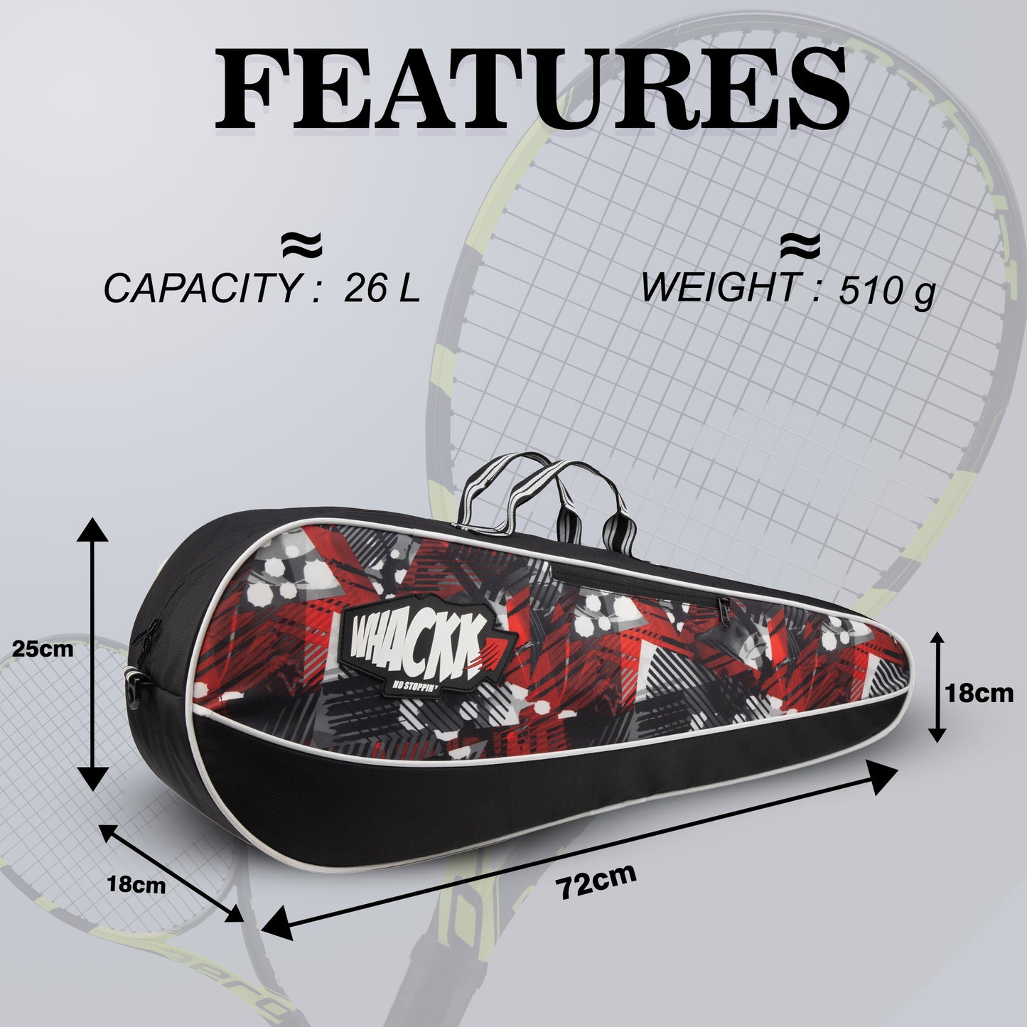 Pro Red 26L Unisex Lightweight Tennis Badminton Squash Equipment Cover Kit Bag | 4T 6B Racket |Duffel