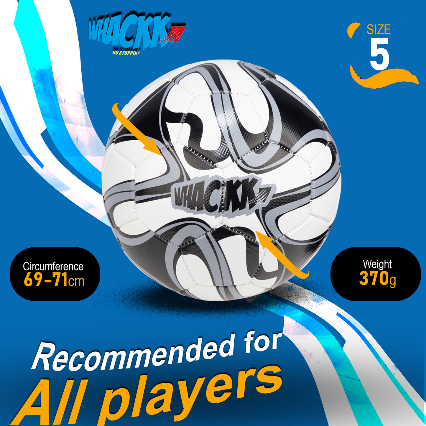 Whackk Pele Black & White Football (Size 5) – 32-Panel Durable PVC Ball