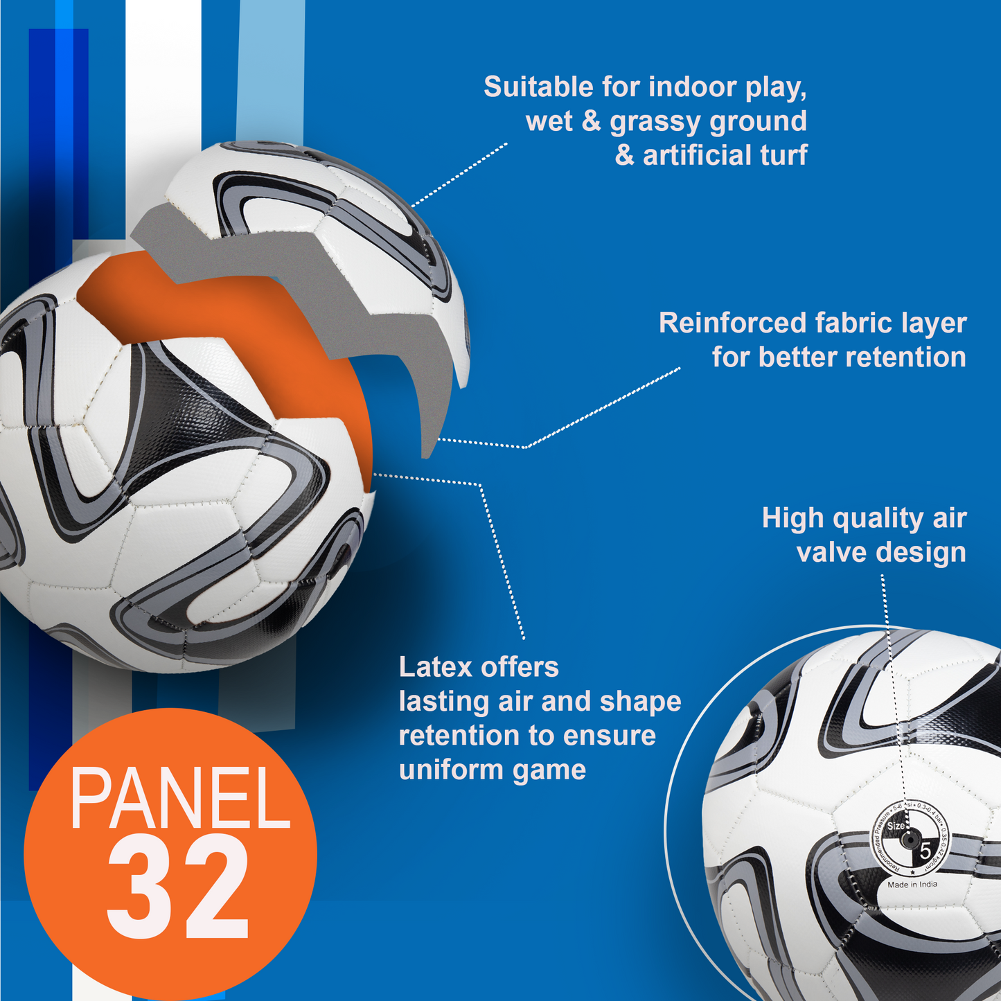 Whackk Pele Black & White Football (Size 5) – 32-Panel Durable PVC Ball