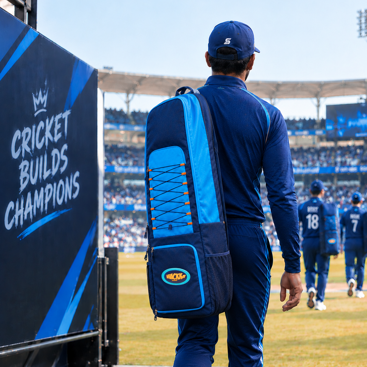 WHACKK Chappell Double Bat Cover Blue Navy | Lightweight 520g Cricket Kit Bat Cover with Shoe & Helmet Pocket | Fits 2 Bats | 41L Kit Bag for Men