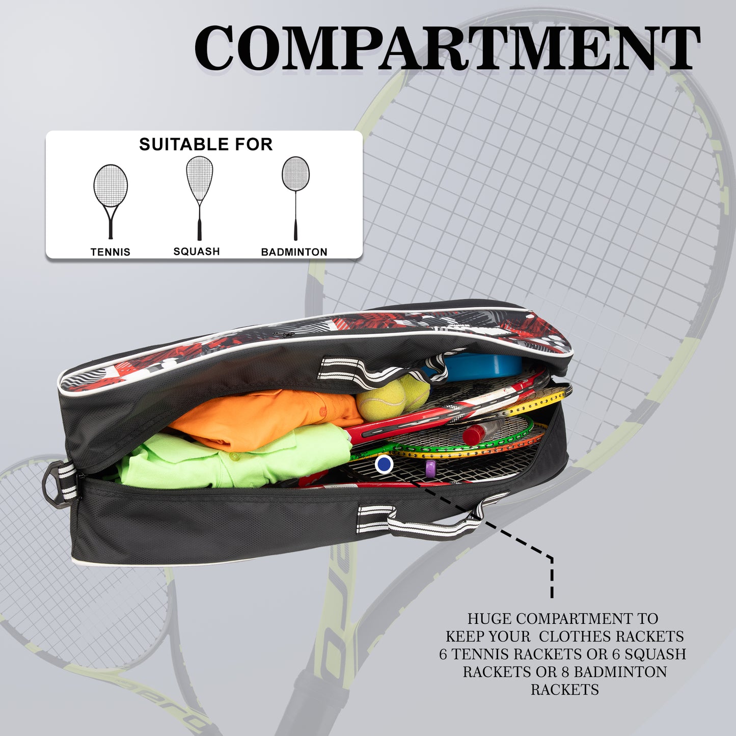 Pro Red 26L Unisex Lightweight Tennis Badminton Squash Equipment Cover Kit Bag | 4T 6B Racket |Duffel