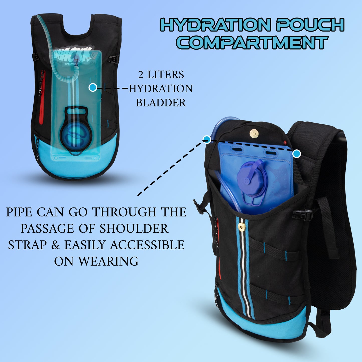 Aero Blue 5L Cycling Running Bag | Unisex Camping & Hiking | 2L Hydration Pouch Compartment Connecting Water ducts Pockets | Exercise & Fitness|