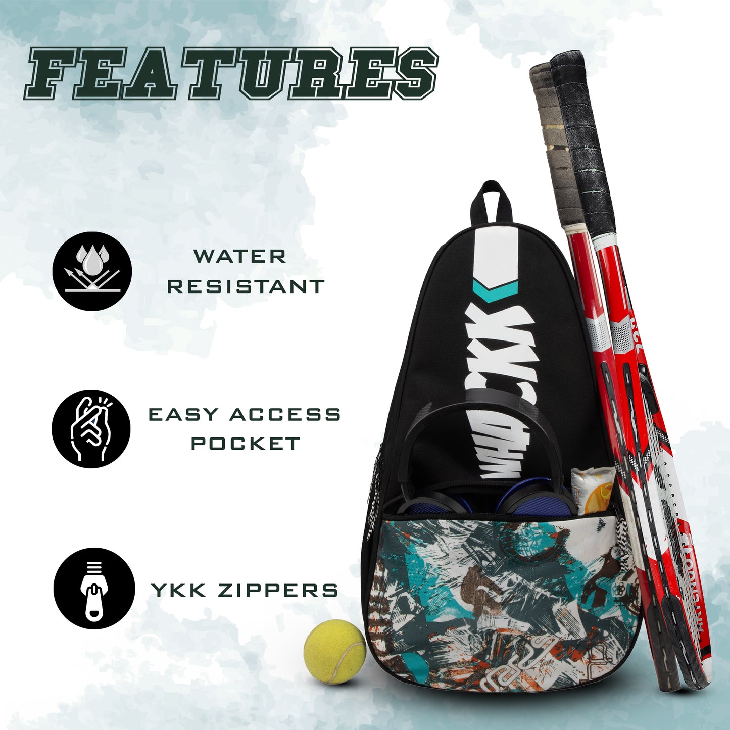 Ace Printed 28L Unisex Lightweight Stylish Tennis Badminton Squash Equipment Kit Bag | Shuttle Bag |Shoe Pocket| Backpack Style | Spacious Storage Compartment| Rackets Tennis-6 Badminton-8