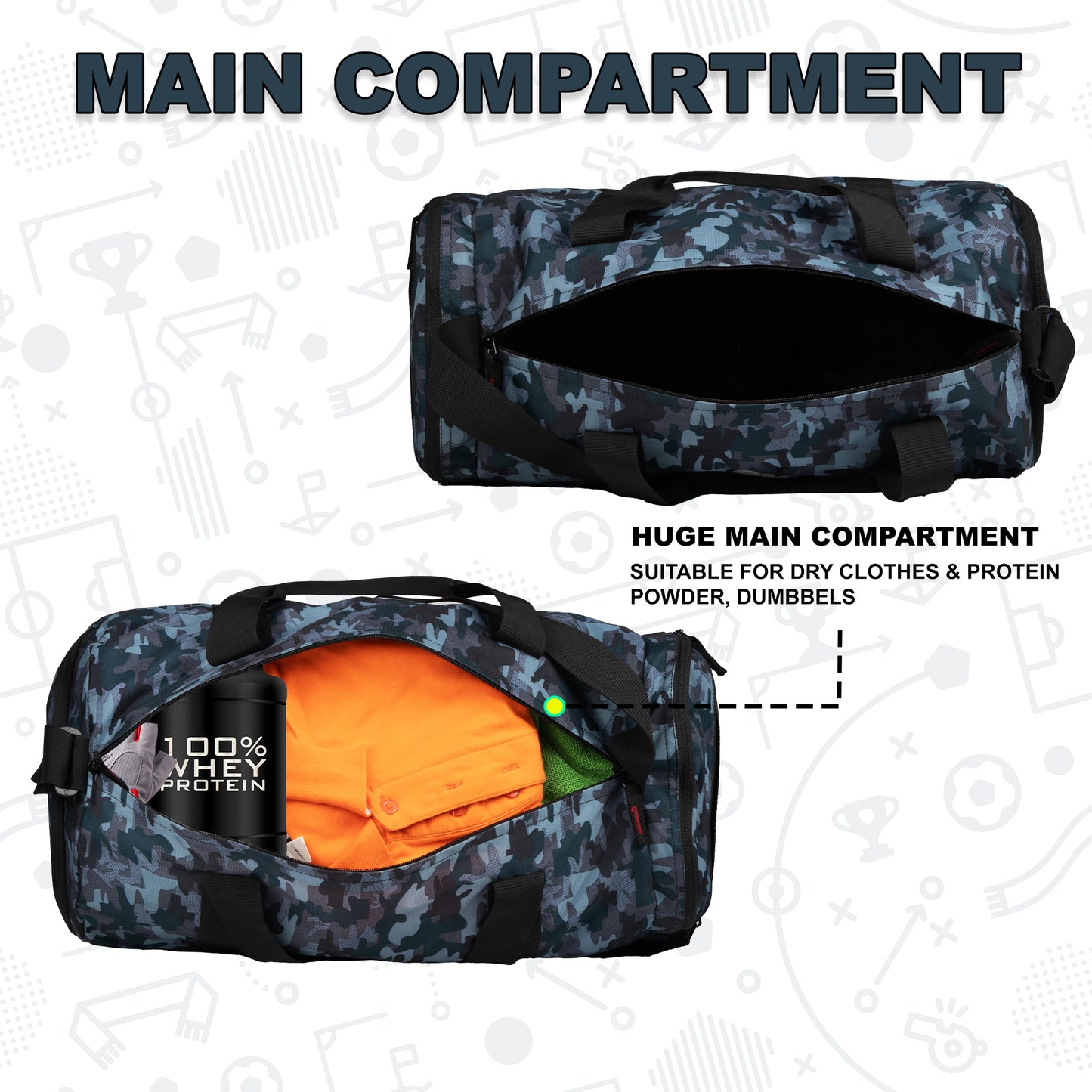 Cardio 31L Wild Stone Gym Fitness Workout Training Sports Travel Duffle Bag Separate Shoe Pocket Dry Wet Pocket Multipurpose Carry Bag Adjustable Strap Lightweight Sports Kit Men Women