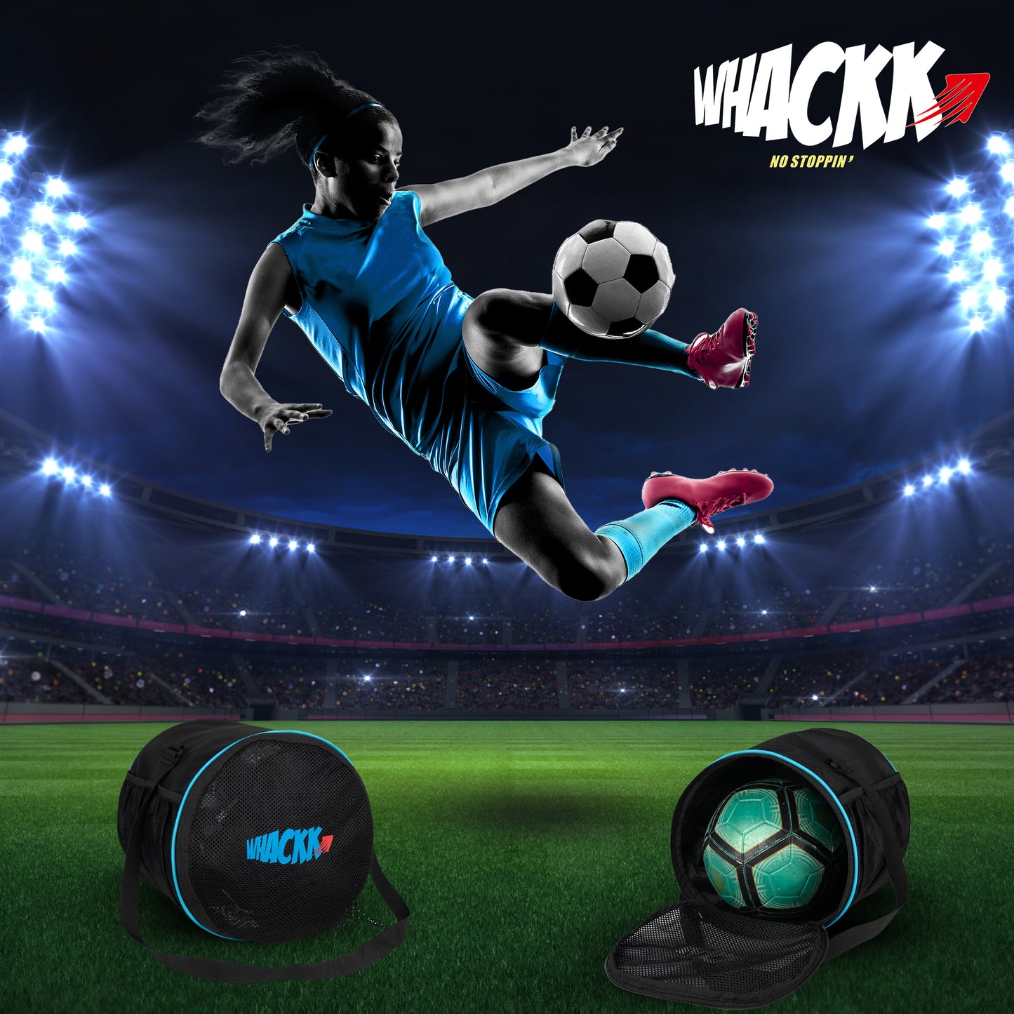 Kick Soccer Black Football Equipment Bags|Basketball Volleyball Bags |Adjustable Strap Backpack |Easy Access Pocket Mesh Bottle Holders | Ball Bag |Kitbag |Bag