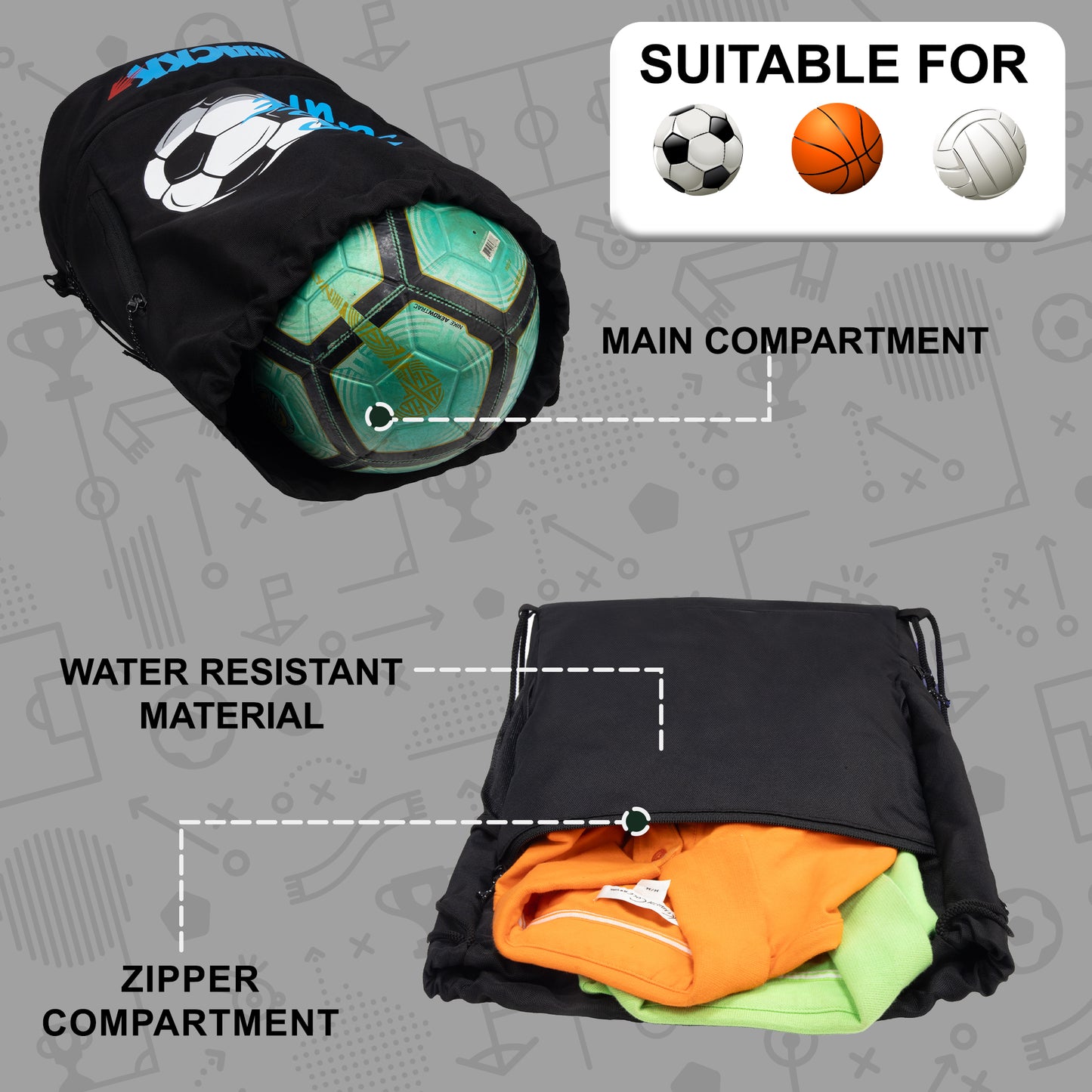 Blitz Soccer Basketball Volleyball Kit Bag 21L Black