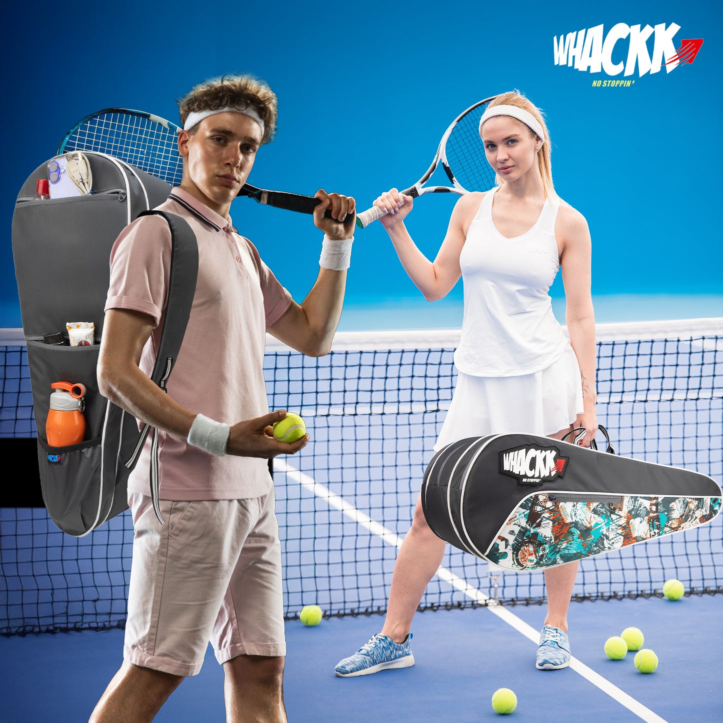 Team Grey Printed 45L Tennis Badminton Squash Equipment Cover Kit Bag 3 Big Compartments 4T 6B Racket | Backpack & Duffel