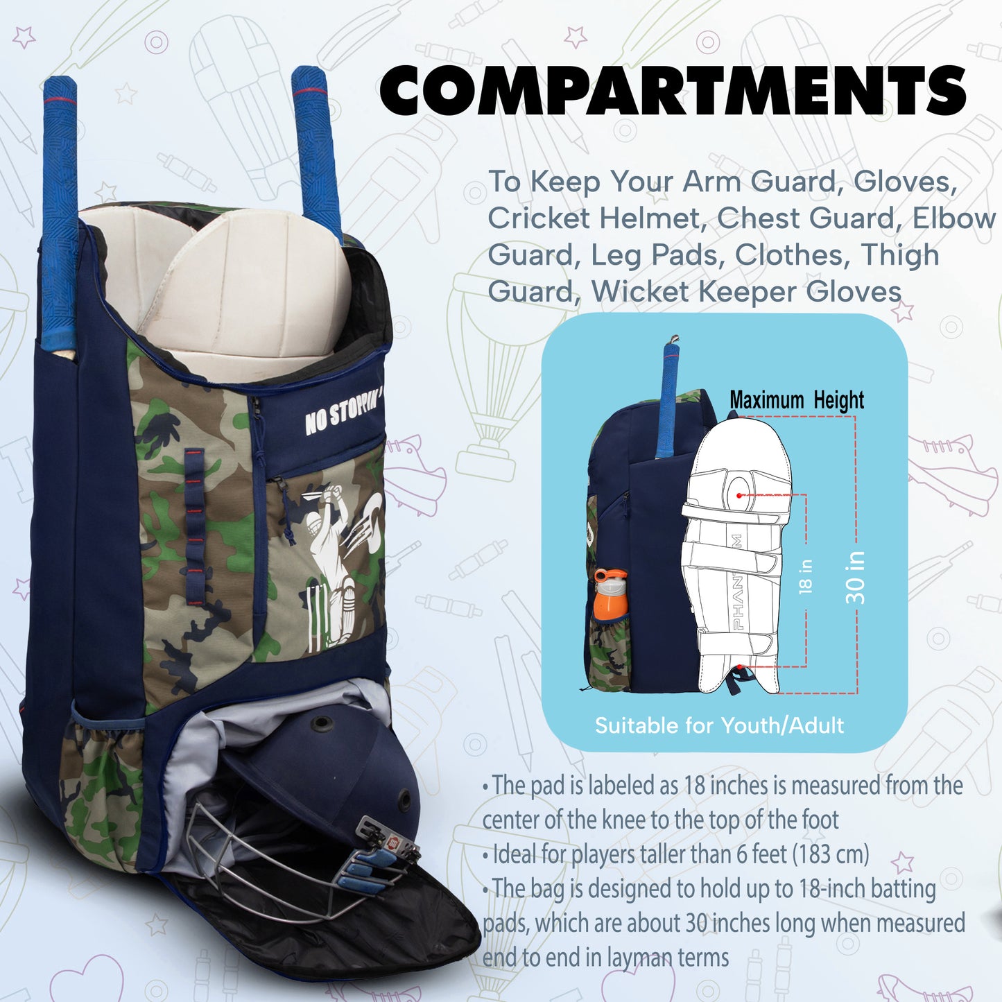 Kallis Brown Navy 103L Unisex Cricket Kit Bag Backpack|Adult Size|2 Bat|Shoe/Helmet Pocket|Main Compartment 18" Leg Pad|2 Bottle Holder|Easy Access Pocket|Player Edition Senior