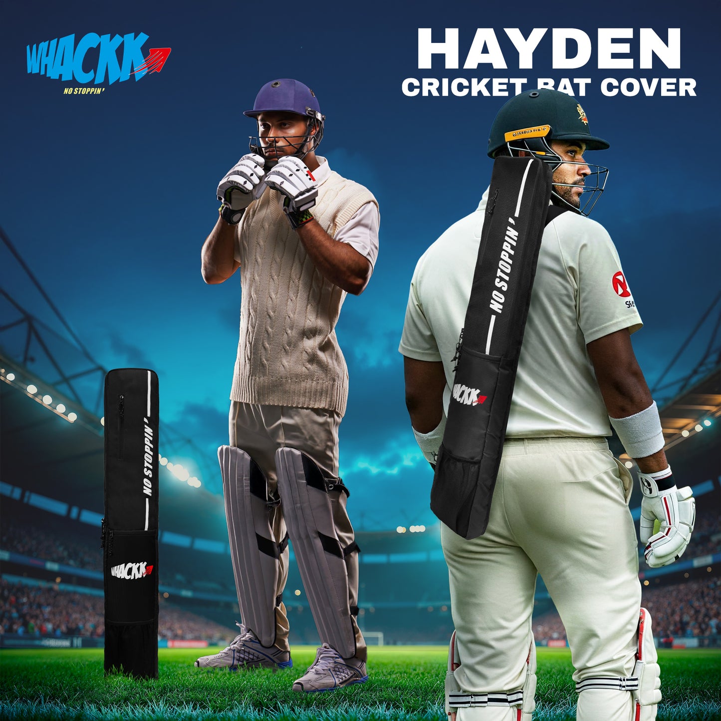Hayden Black Cricket Bat Cover Polyester Material, Premium Full Size Cover for Wooden and Plastic Bats with Heavy Duty Stitched Strap