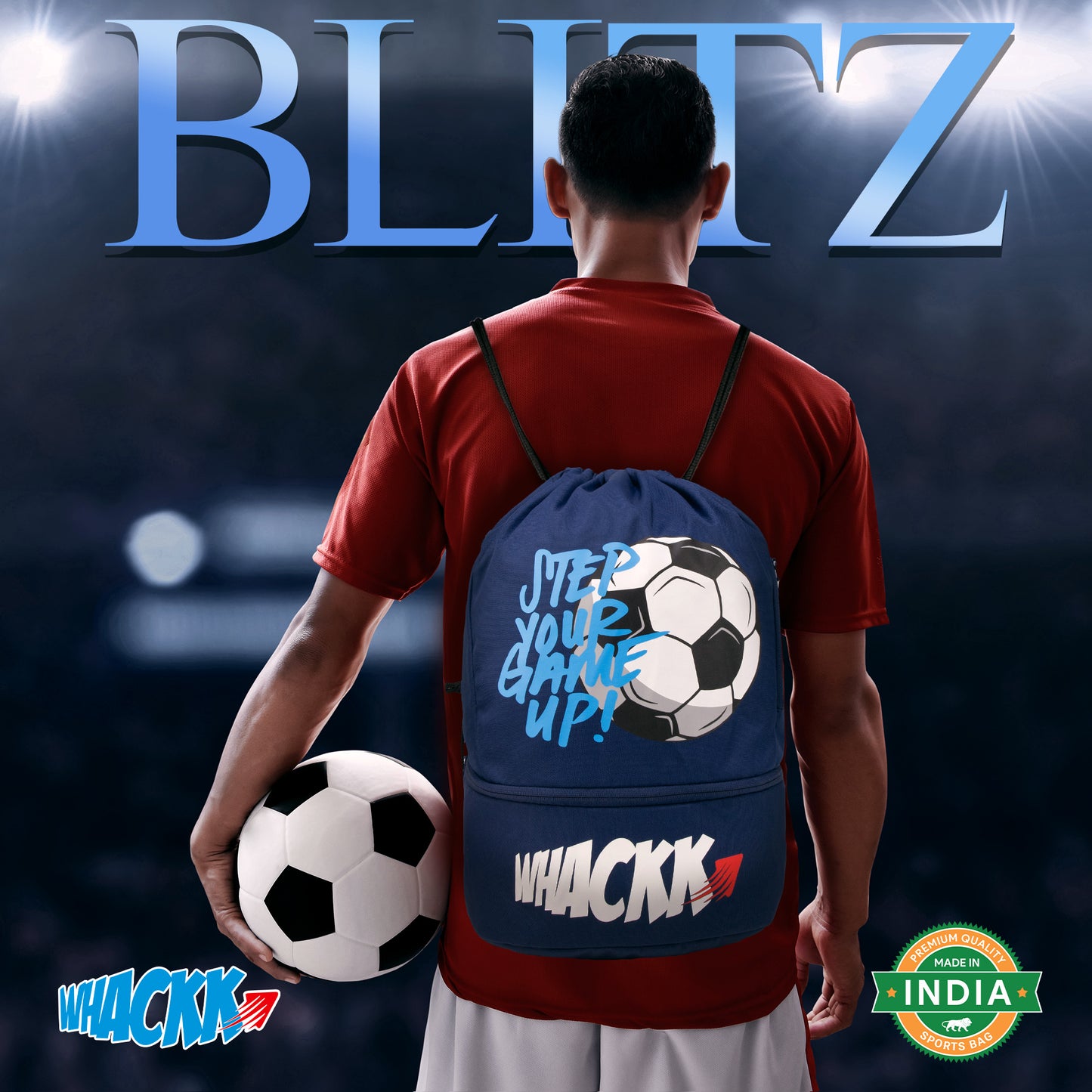 Blitz Blue Soccer| Football Equipment Bags| Basketball Volleyball Throwball Drawstring Backpack Bags| Shoes Mobile Bottle Holder Pocket| Sports Men Boys Bag| Dori Backpack |Gym Bag| Kitbag Kit Bag