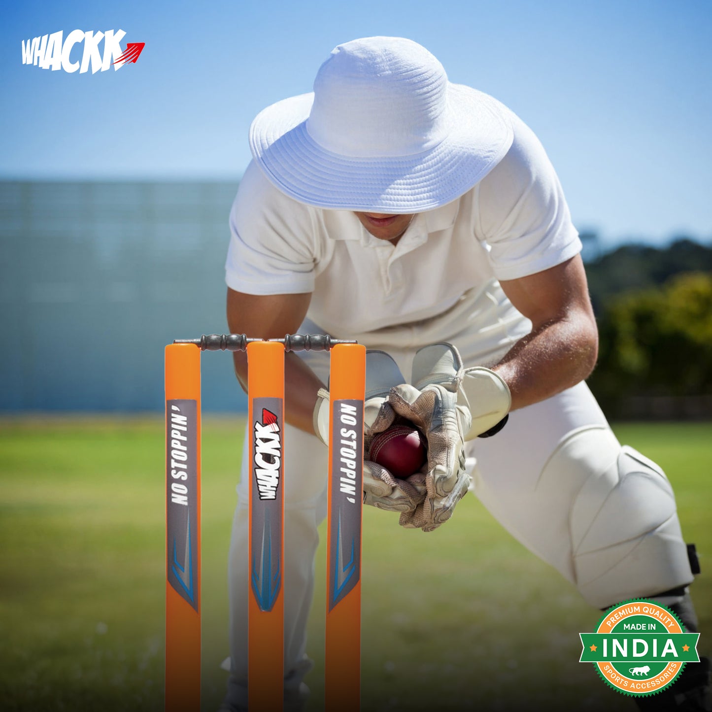Whackk Cricket Orange Stumps with Stand