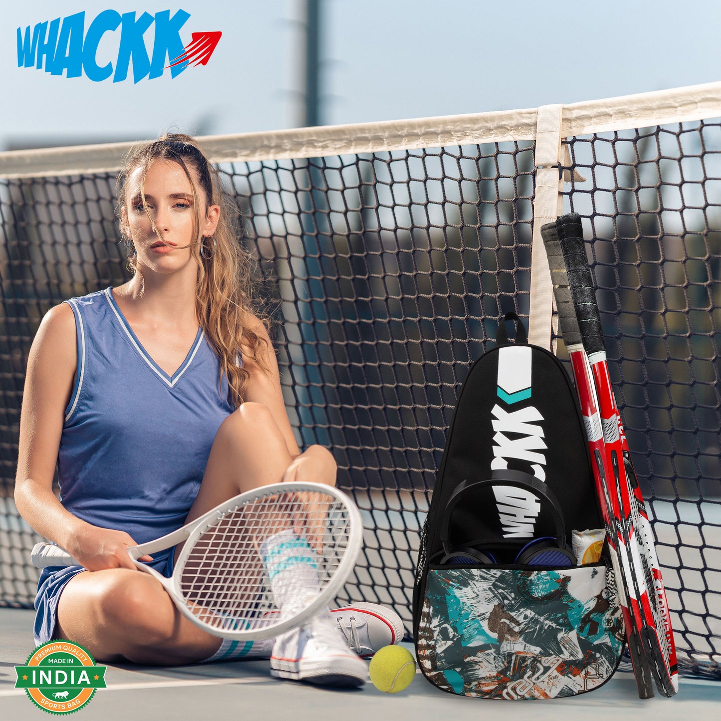 Ace Pickleball Printed Badminton Tennis Kit Bag 28L Black