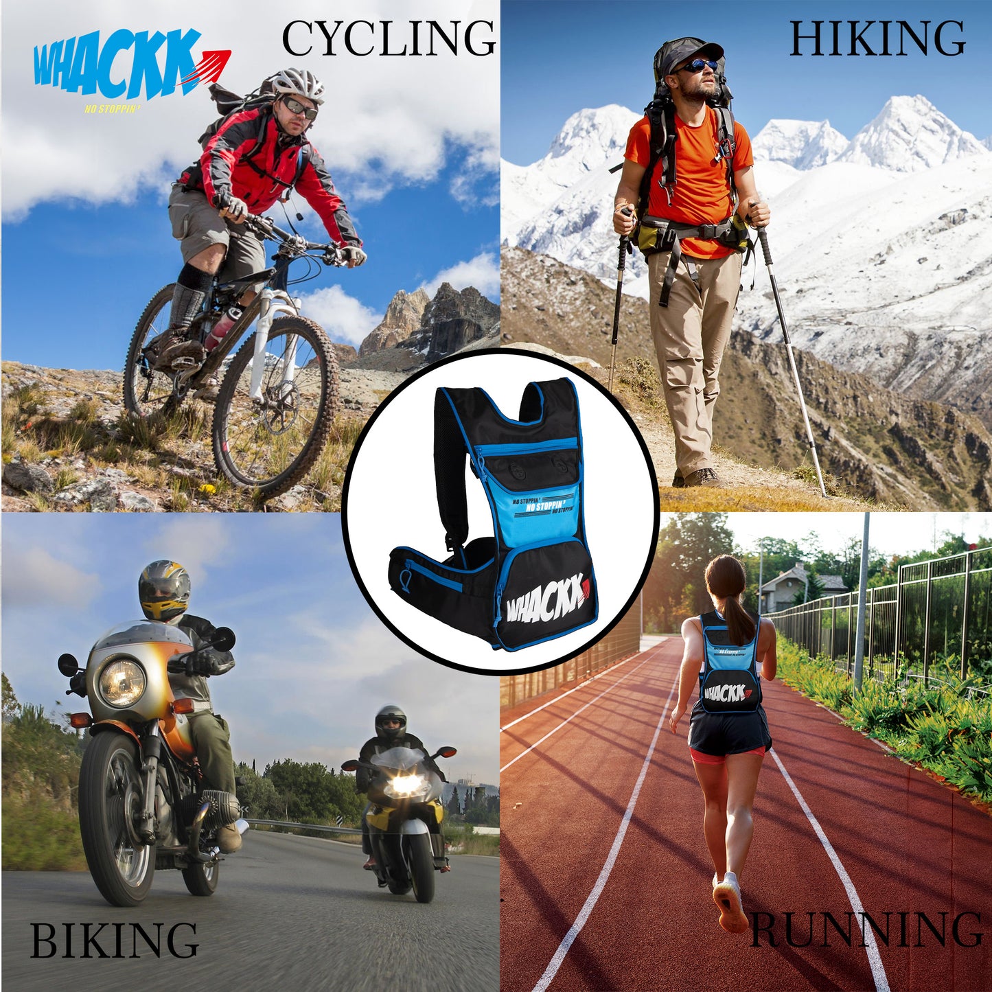 Whizz Black Blue Running Bag |Unisex Camping & Hiking | Hydration Pouch Compartment w. Connecting Water ducts Pockets |Exercise & Fitness|Motorcycle Trekking Outdoor