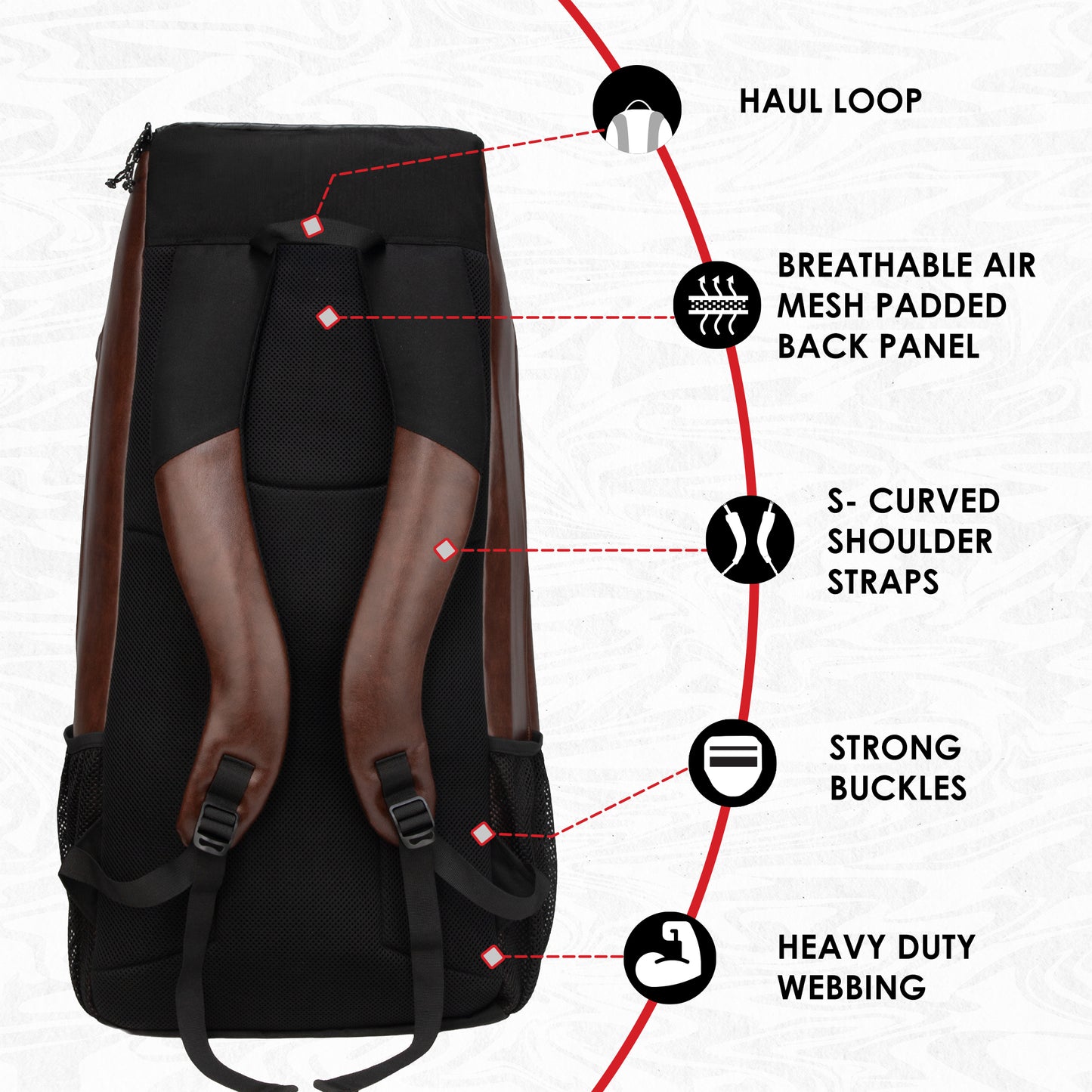 Lara Brown 72L | Premium Artificial Vegan Faux Leather Cricket Backpack|KitBag|Adult Size|2 Bat Pocket|Shoe/Helmet Pocket|Fit 18" Leg Pad 2 Bottle Holder|Easy Access|Player Senior,Black