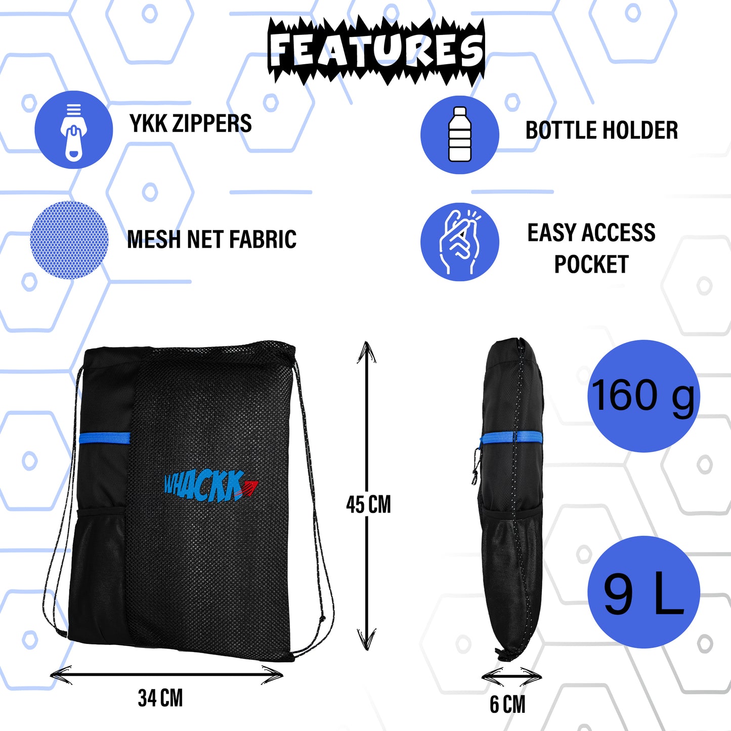 Joss Gym Swimming Kit Bag 9L Black