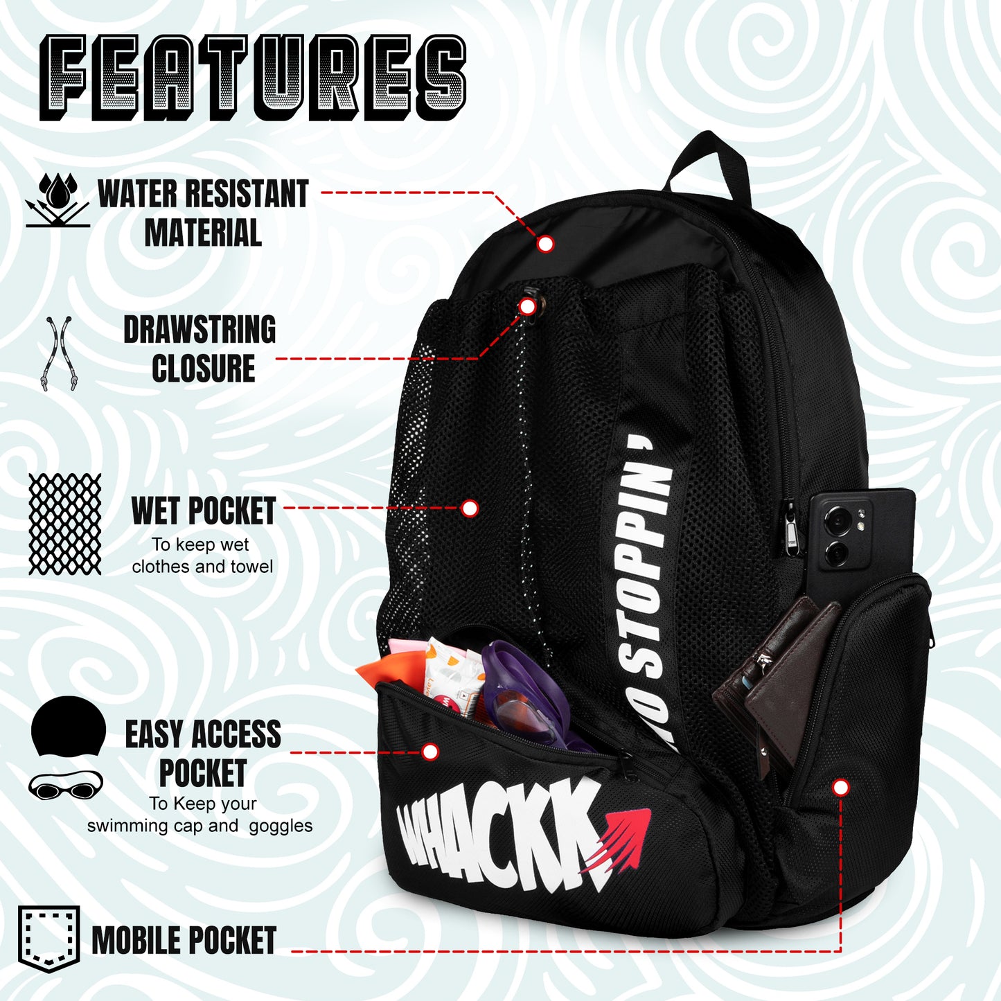 Dolphin Swimming Gym Kit Bag 26L Black