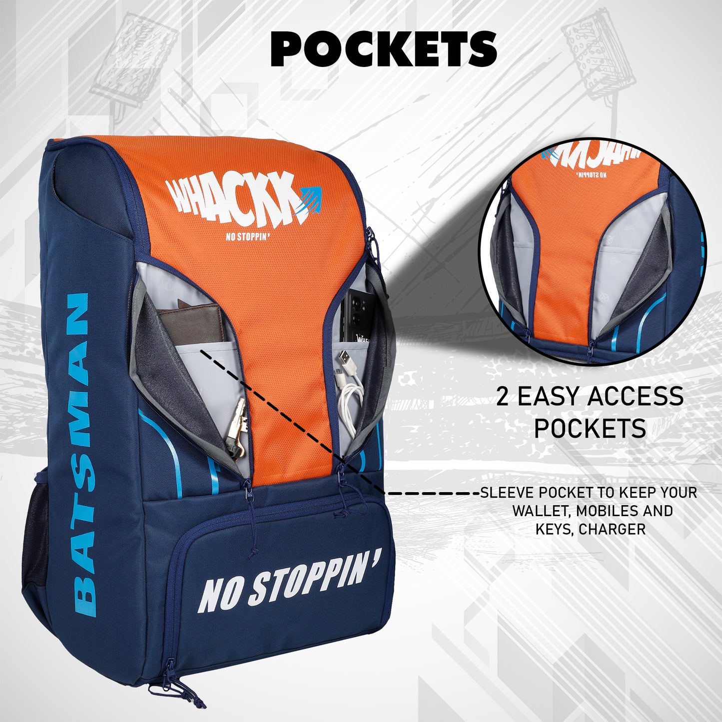 Batsman Cricket Kit Bag 52L Navy Orange