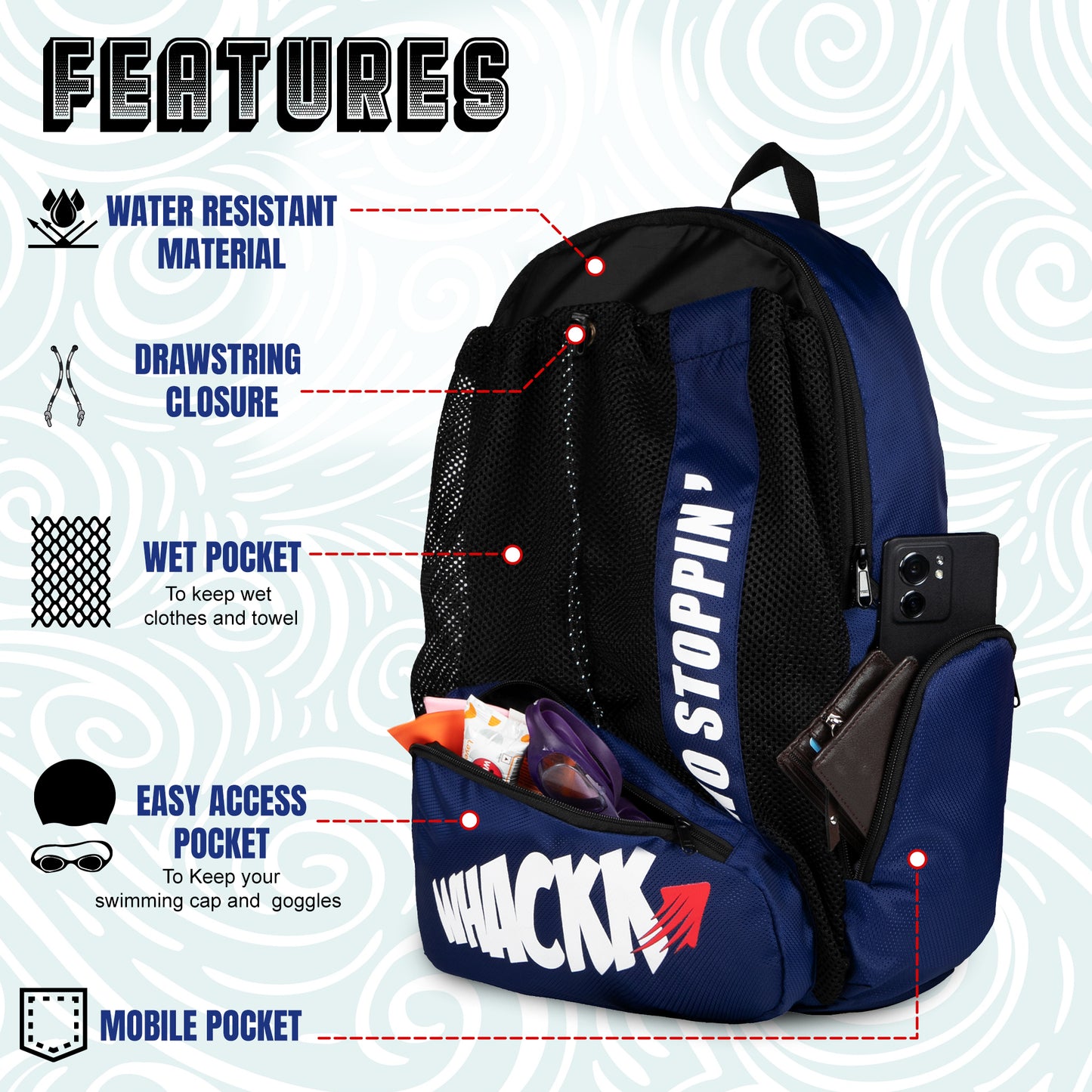 Dolphin Swimming Gym Kit Bag 26L Navy Black
