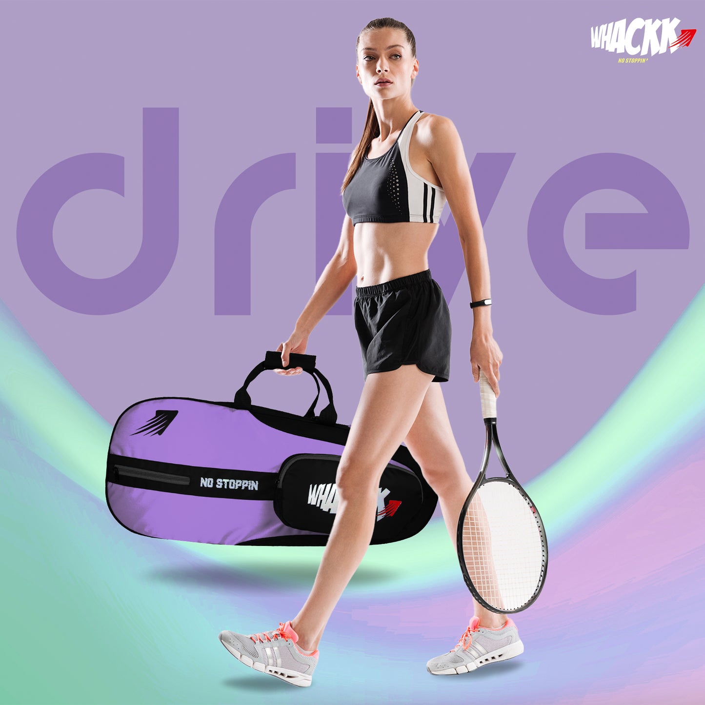 Drive 27L Lavender| Unisex Lightwieght Tennis Badminton Squash Equipment Cover Kit Bag Shoe Pocket | Air Ventilated Pocket for Wet Clothes | 4T 6B Racket | Backpack & Duffel